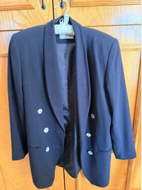 Lord & Taylor Womens Blazer Size 8 Navy Blue Double Breasted 6 Buttons 100% Wool